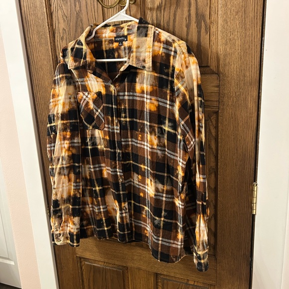 America Land of the Free Orange Brown Plaid Flannel Button Shirt Large - Picture 5 of 9